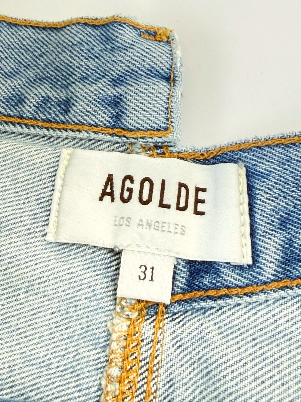 AGOLDE CRISS CROSS FRAYED HEM BLUE JEAN SHORTS - Picture 5 of 9